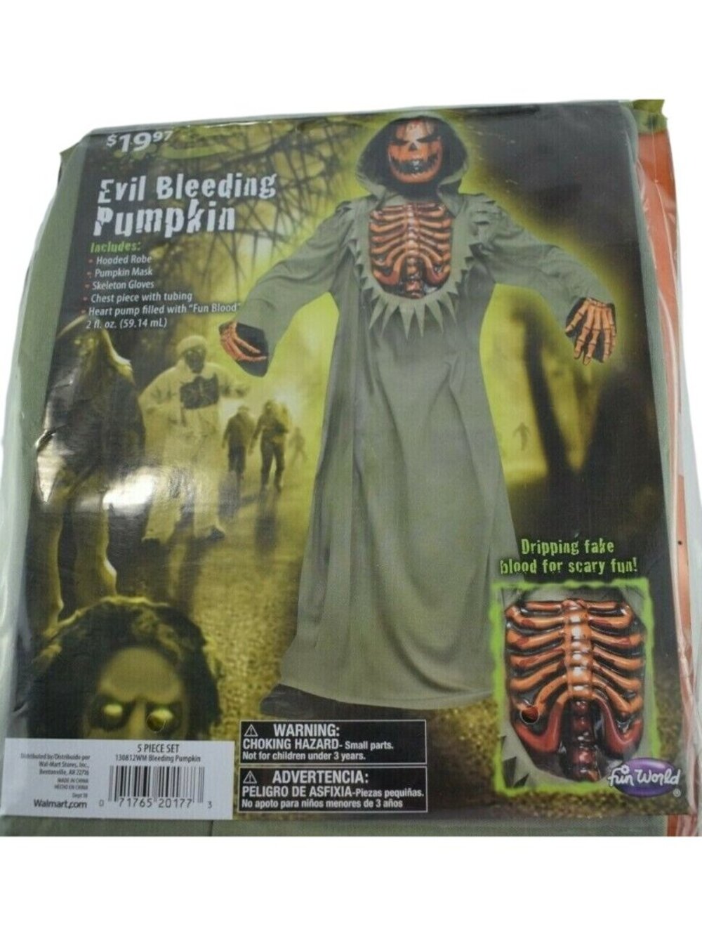Fun World Boys M - 8 to 10 New Bleeding Pumpkin 5 Piece Halloween Costume